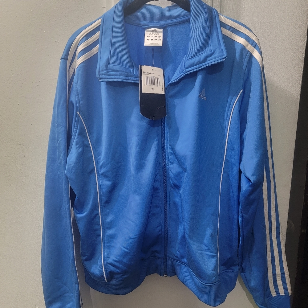 Adidas Womens Retro Full Zip Track Jacket 3 stripe light blue size xl.